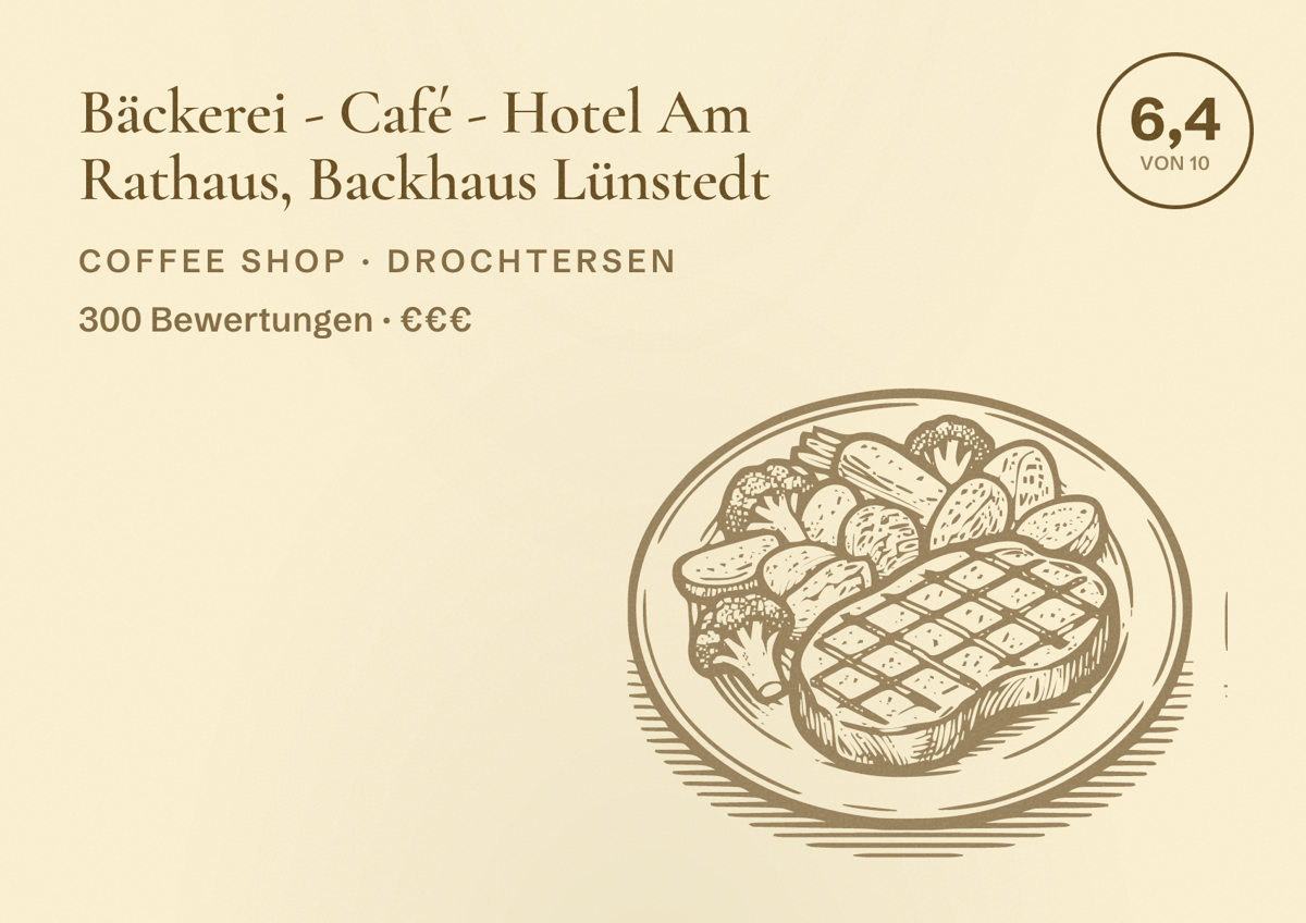Illustriertes Poster von Bäckerei - Café - Hotel Am Rathaus, Backhaus Lünstedt, Coffee Shop in Drochtersen: Bewertung 6,4 von 10 aus 300 Bewertungen, Preisniveau €€€