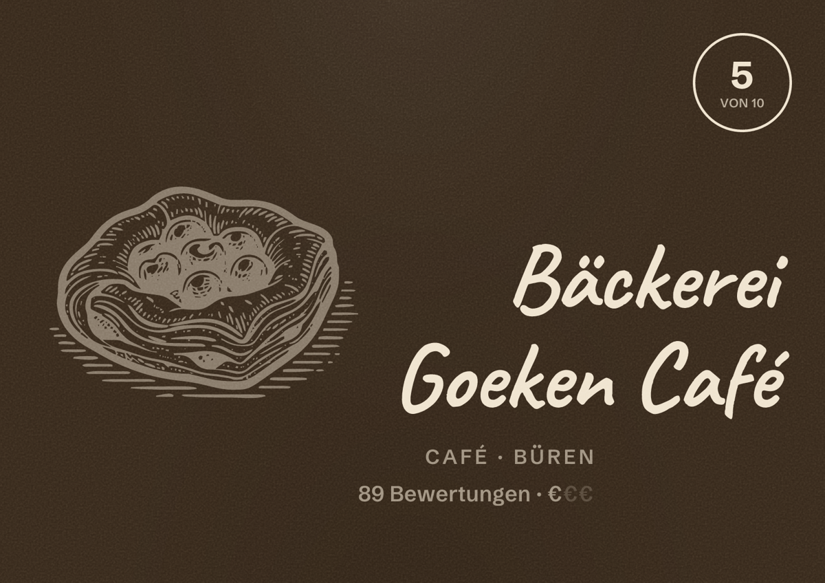 Illustriertes Poster von Bäckerei Goeken Café, Café in Büren: Bewertung 5 von 10 aus 89 Bewertungen, Preisniveau €