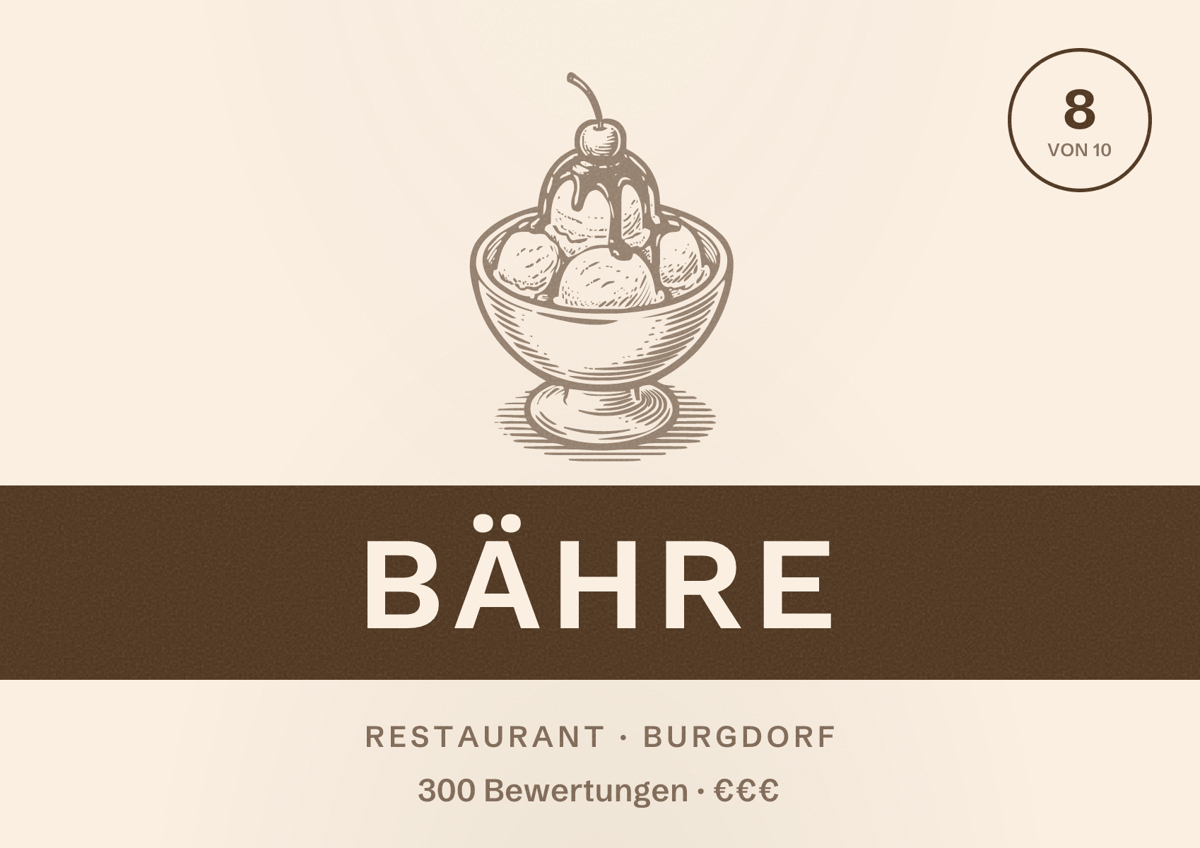 Illustriertes Poster von Bähre, Restaurant in Burgdorf: Bewertung 8 von 10 aus 300 Bewertungen, Preisniveau €€€