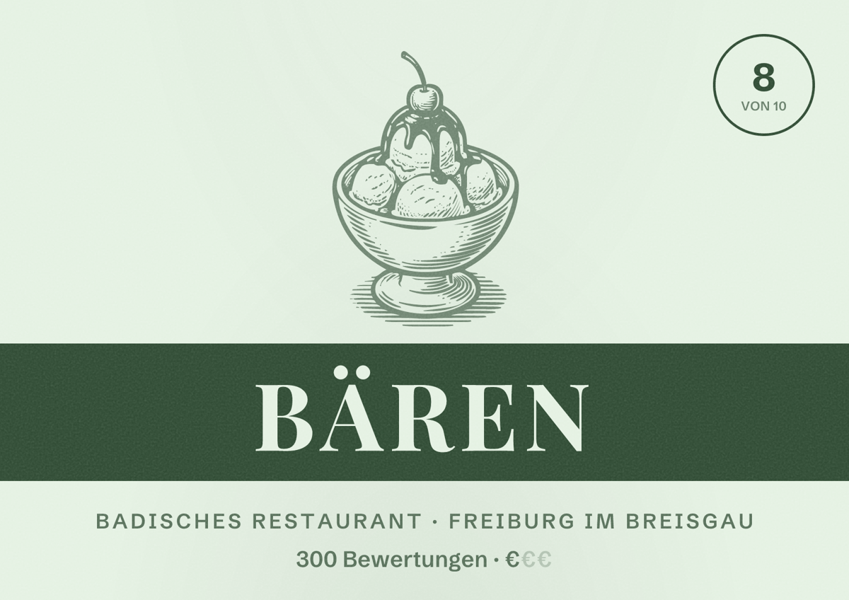 Illustriertes Poster von Bären, Badisches Restaurant in Freiburg im Breisgau: Bewertung 8,0 von 10 aus 300 Bewertungen, Preisniveau €