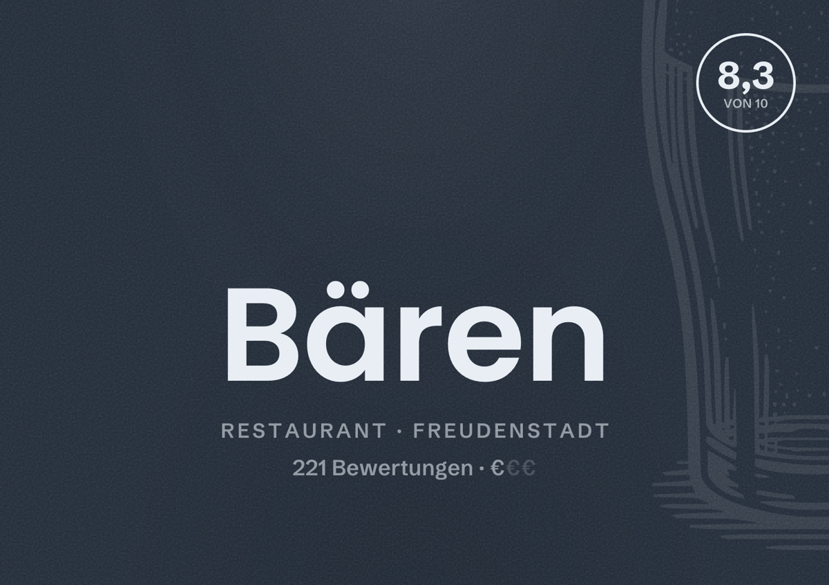 Illustriertes Poster von Bären, Restaurant in Freudenstadt: Bewertung 8,3 von 10 aus 221 Bewertungen, Preisniveau €