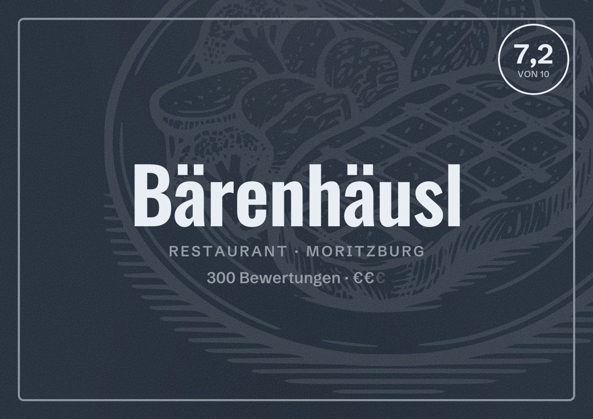Illustriertes Poster von Bärenhäusl, Restaurant in Moritzburg: Bewertung 7,2 von 10 aus 300 Bewertungen, Preisniveau €€