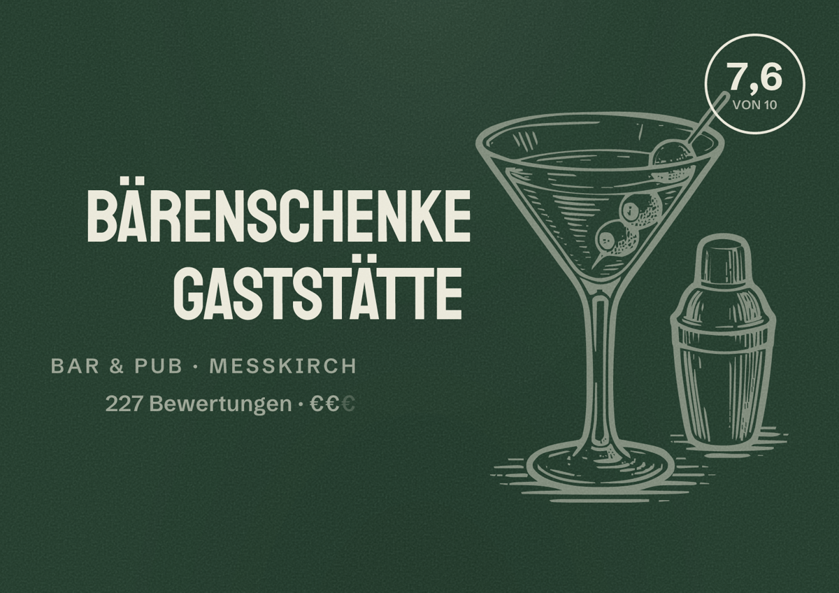Illustriertes Poster von Bärenschenke Gaststätte, Bar & Pub in Messkirch: Bewertung 7,6 von 10 aus 227 Bewertungen, Preisniveau €€