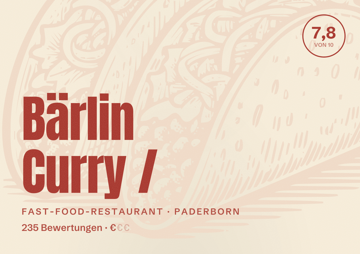 Illustriertes Poster von Bärlin Curry /, Fast-Food-Restaurant in Paderborn: Bewertung 7,8 von 10 aus 235 Bewertungen, Preisniveau €