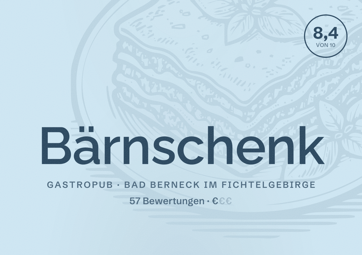 Illustriertes Poster von Bärnschenk, Gastropub in Bad Berneck im Fichtelgebirge: Bewertung 8,4 von 10 aus 57 Bewertungen, Preisniveau €