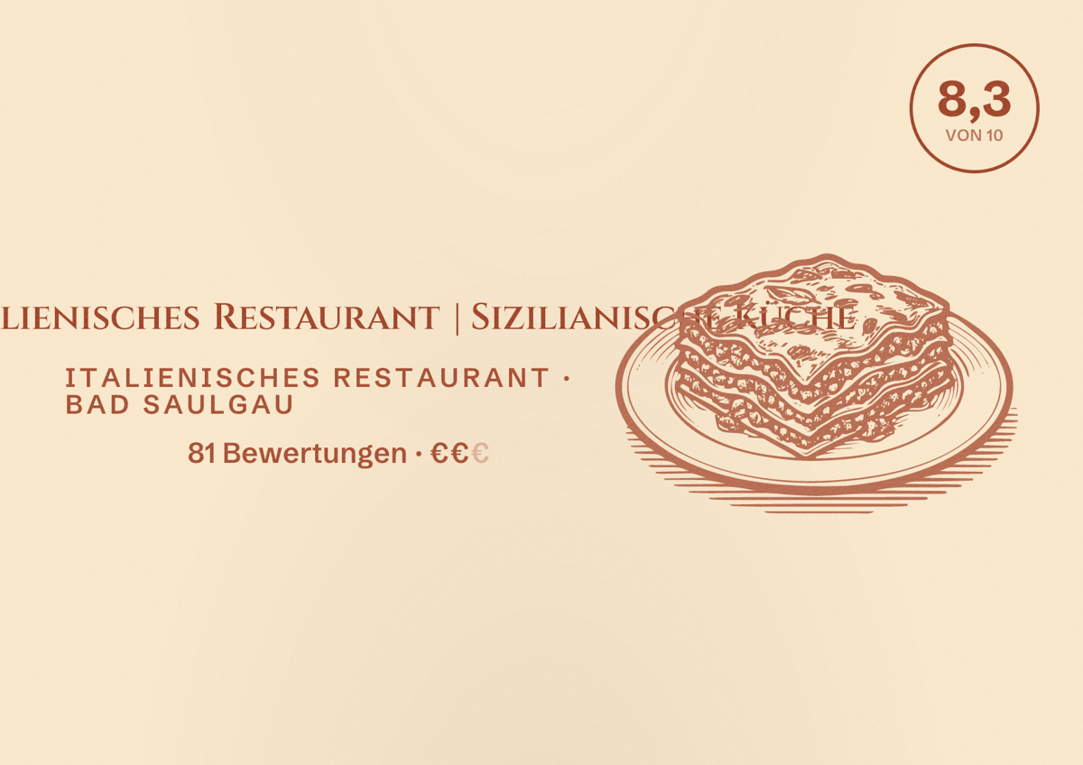 Illustriertes Poster von Baffo Italienisches Restaurant | Sizilianische Küche, Italienisches Restaurant in Bad Saulgau: Bewertung 8,3 von 10 aus 81 Bewertungen, Preisniveau €€