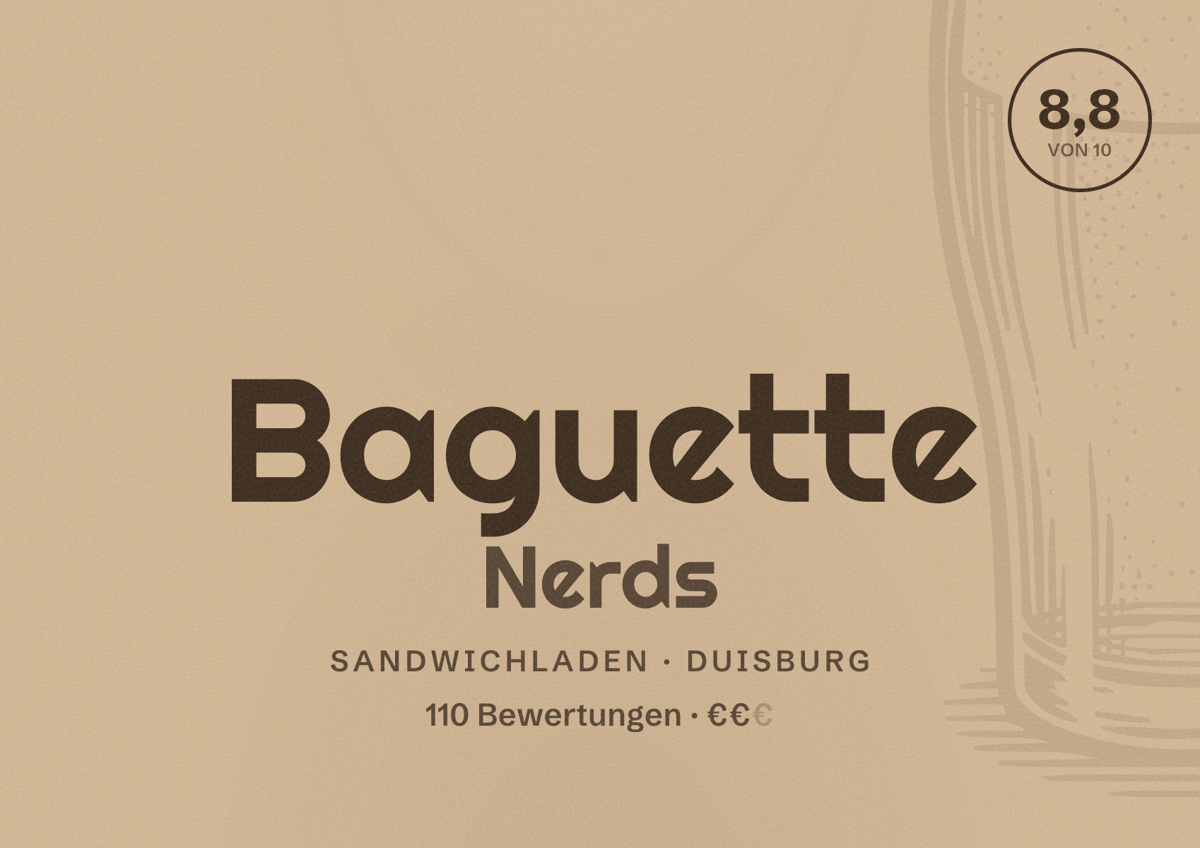 Illustriertes Poster von Baguette Nerds, Sandwichladen in Duisburg: Gästebewertung 8,8 von 10 aus 110 Bewertungen