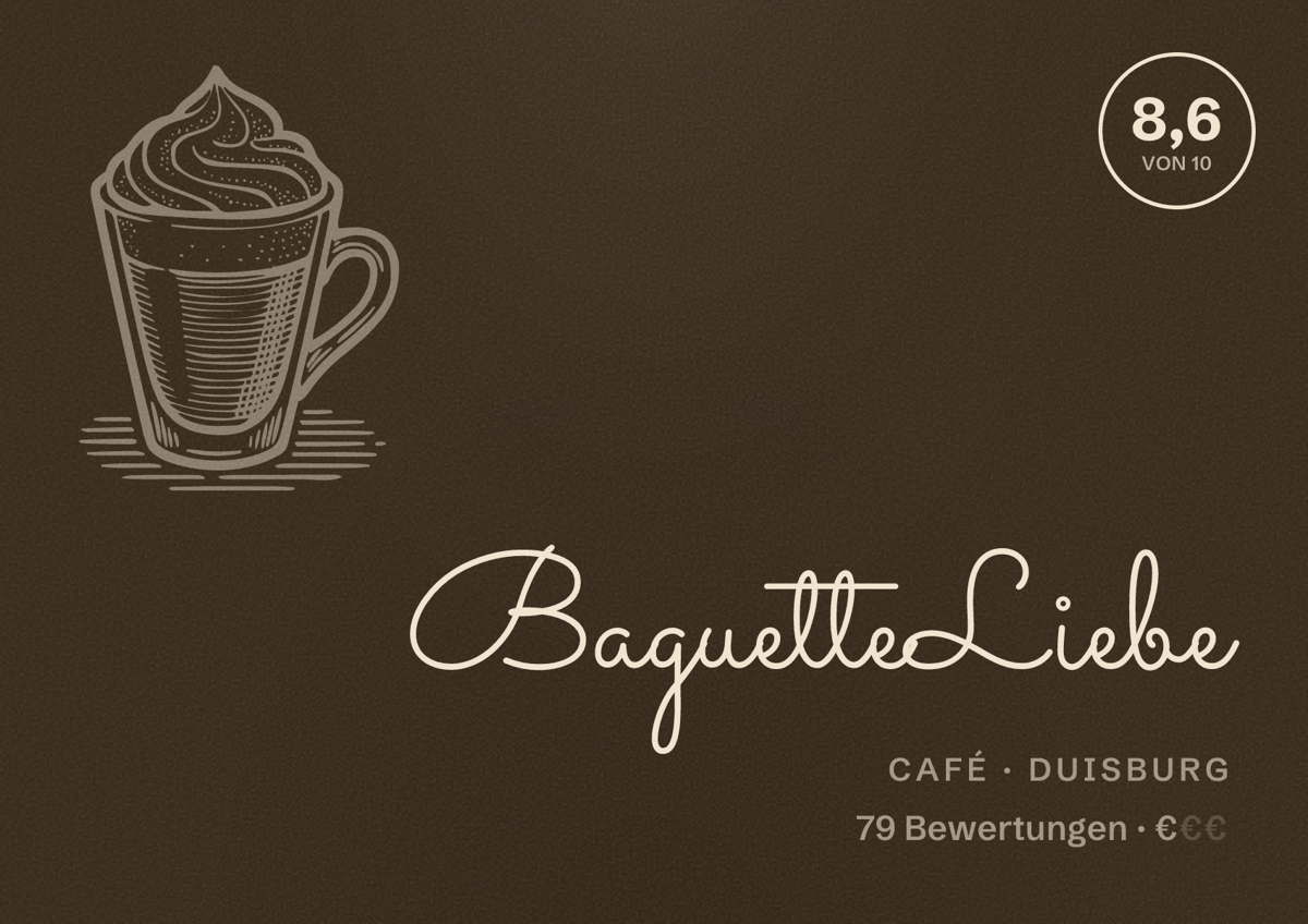 Illustriertes Poster von BaguetteLiebe, Café in Duisburg: Bewertung 8,6 von 10 aus 79 Bewertungen, Preisniveau €