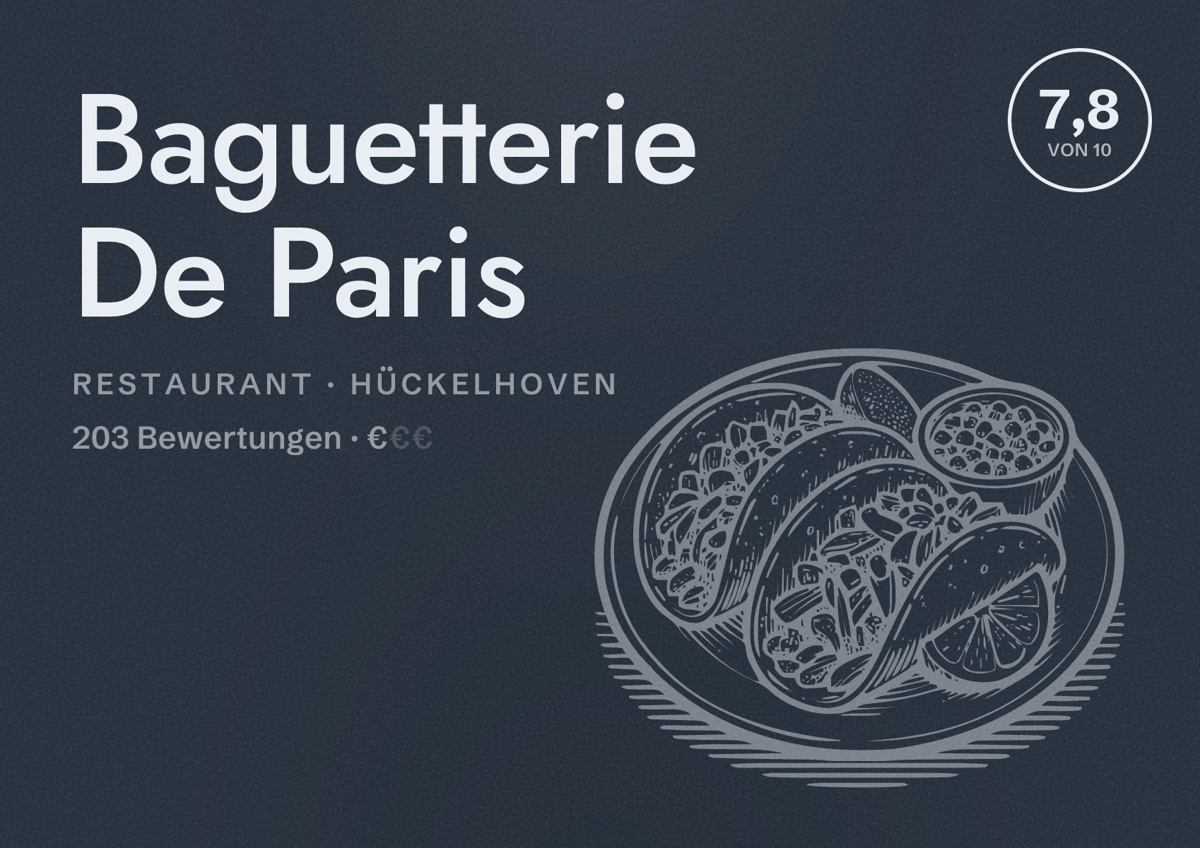 Illustriertes Poster von Baguetterie De Paris, Restaurant in Hückelhoven: Bewertung 7,8 von 10 aus 203 Bewertungen, Preisniveau €