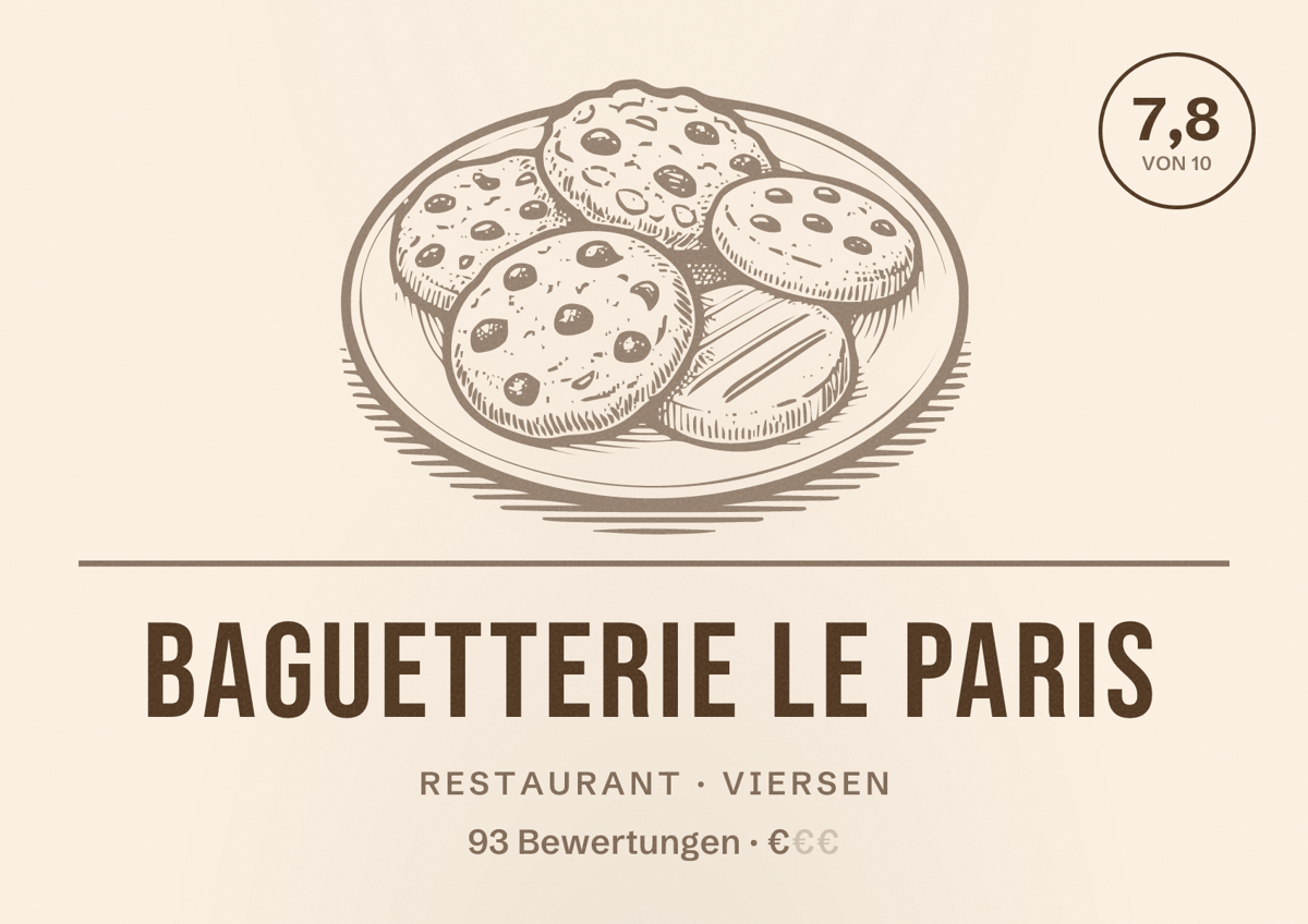 Illustriertes Poster von Baguetterie Le Paris, Restaurant in Viersen: Bewertung 7,8 von 10 aus 93 Bewertungen, Preisniveau €