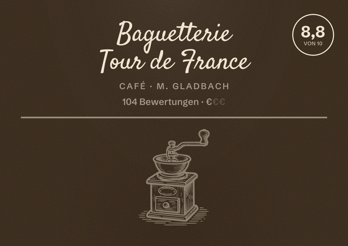 Illustriertes Poster von Baguetterie Tour de France, Café in M. Gladbach: Bewertung 8,8 von 10 aus 104 Bewertungen, Preisniveau €
