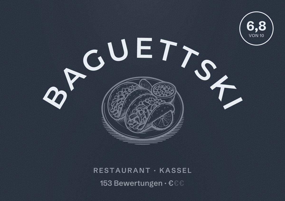 Illustriertes Poster von Baguettski, Restaurant in Kassel: Bewertung 6,8 von 10 aus 153 Bewertungen, Preisniveau €