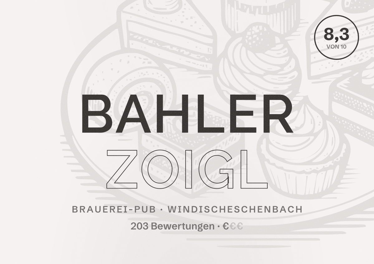 Illustriertes Poster von Bahler Zoigl, Brauerei-Pub in Windischeschenbach: Bewertung 8,3 von 10 aus 203 Bewertungen, Preisniveau €