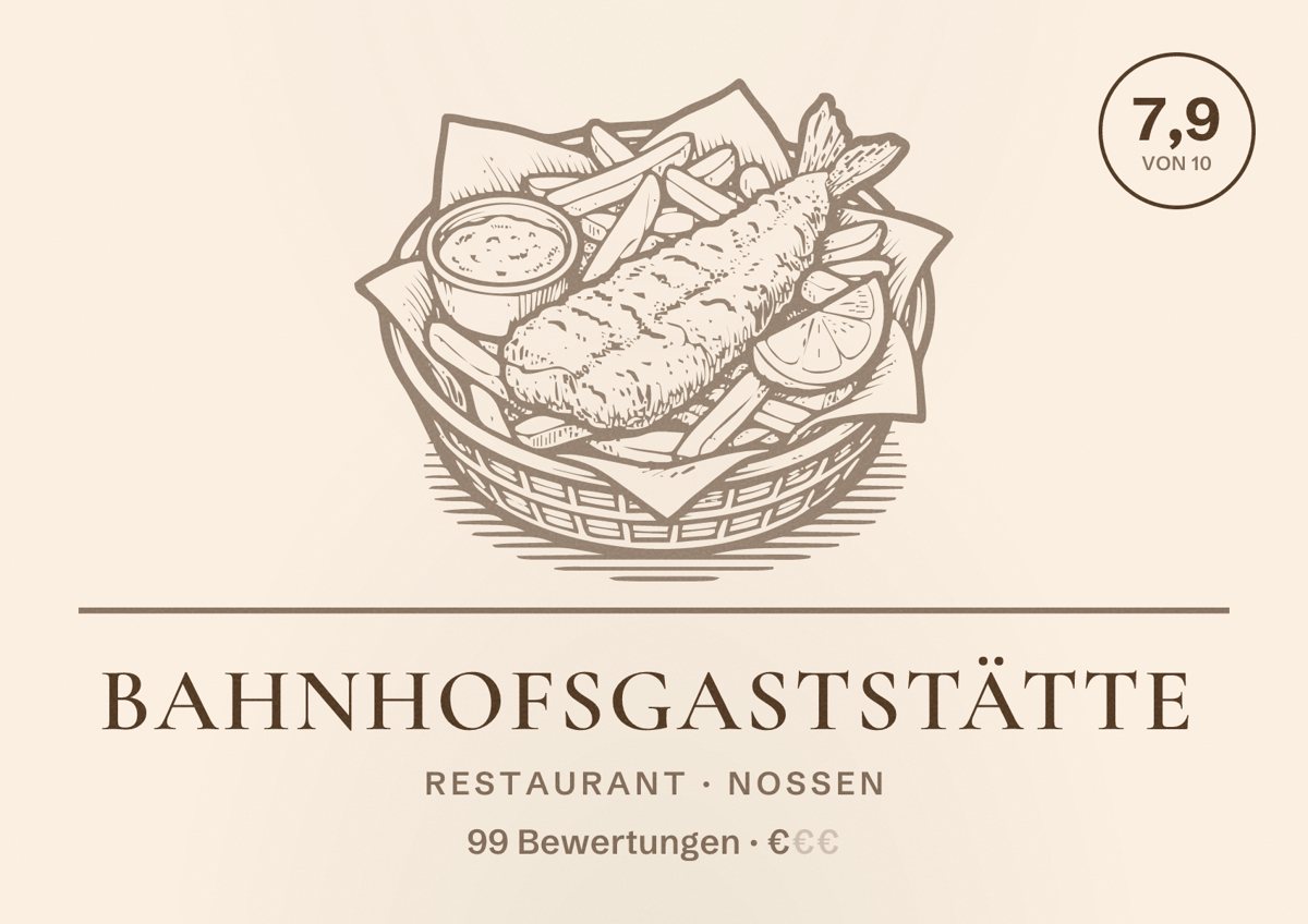 Illustriertes Poster von Bahnhofsgaststätte, Restaurant in Nossen: Bewertung 7,9 von 10 aus 99 Bewertungen, Preisniveau €