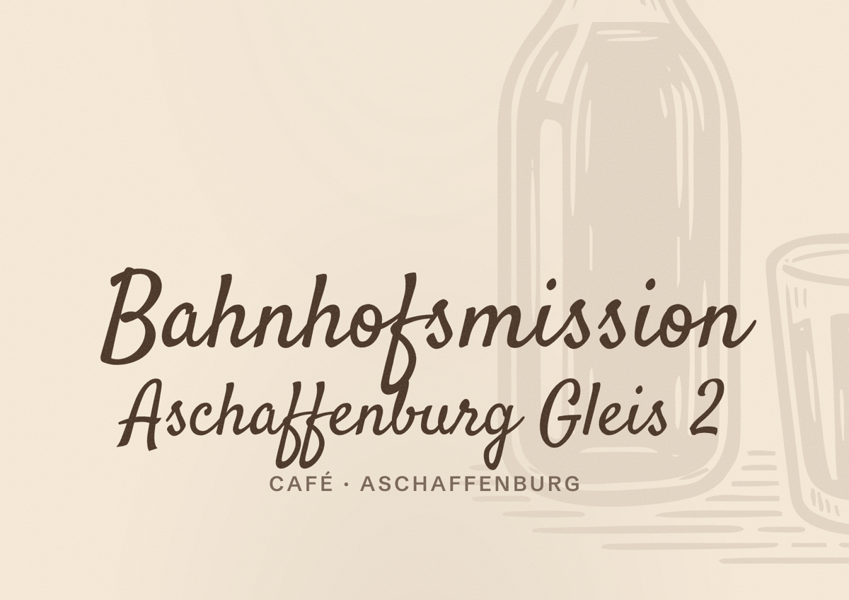 Illustriertes Poster von Bahnhofsmission Aschaffenburg Gleis 2, Café in Aschaffenburg