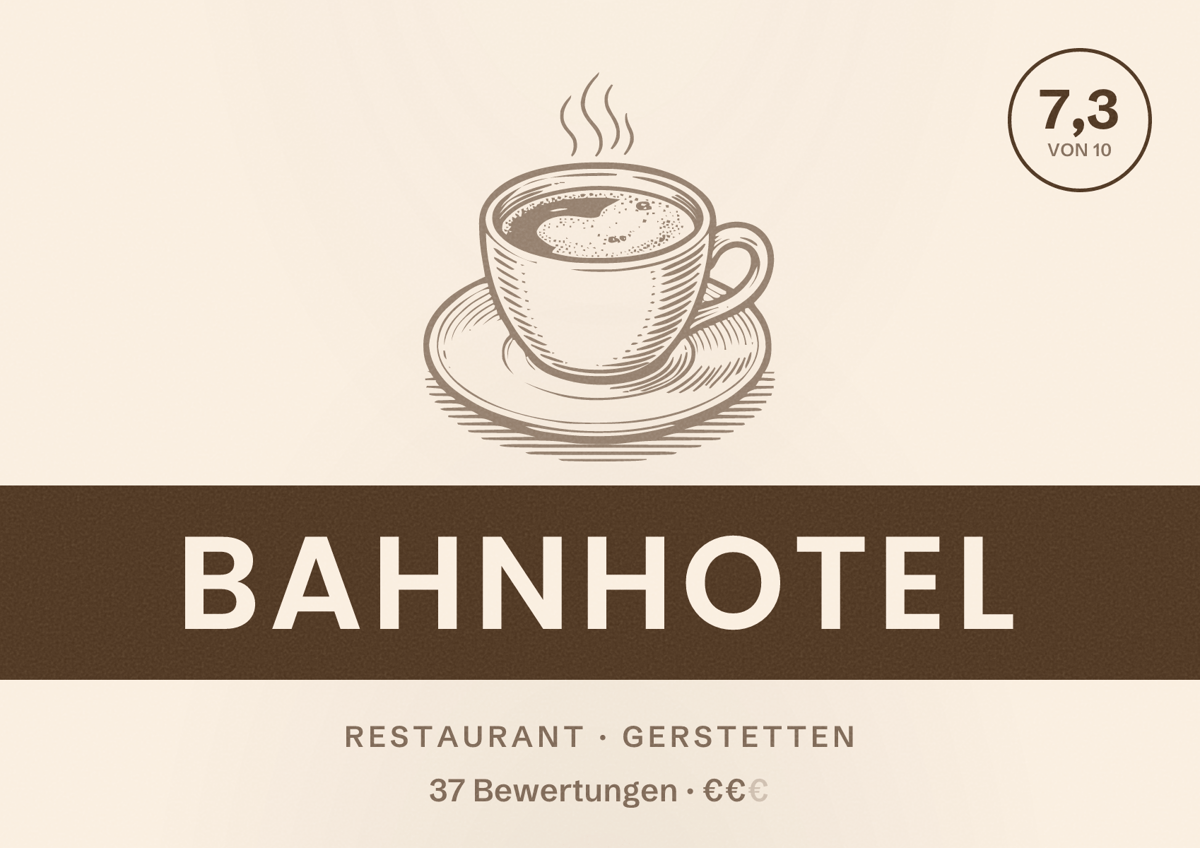 Illustriertes Poster von Bahnhotel, Restaurant in Gerstetten: Bewertung 7,3 von 10 aus 37 Bewertungen, Preisniveau €€