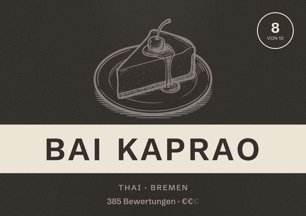 Illustriertes Poster von Bai Kaprao, Thai in Bremen: Bewertung 8 von 10 aus 385 Bewertungen, Preisniveau €€