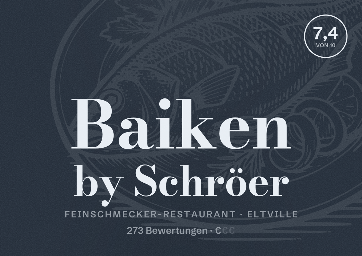 Illustriertes Poster von Baiken by Schröer, Feinschmecker-Restaurant in Eltville: Bewertung 7,4 von 10 aus 273 Bewertungen, Preisniveau €