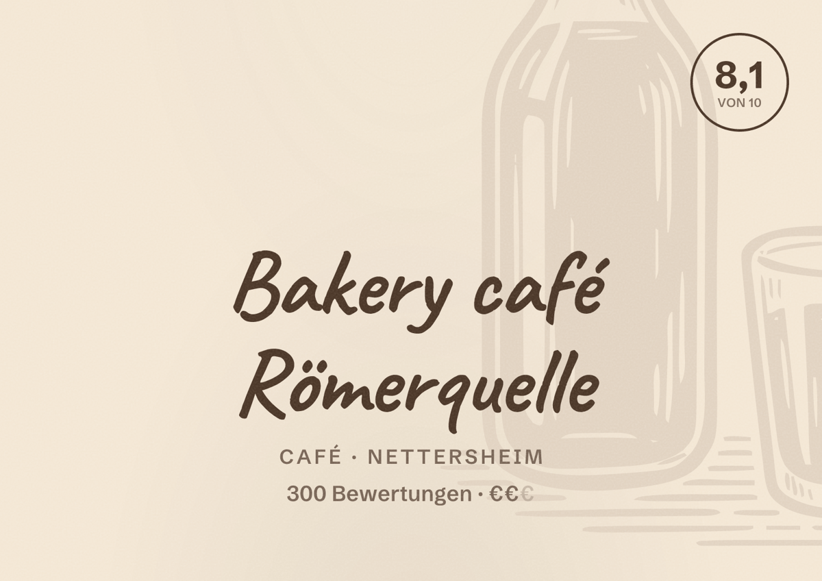 Illustriertes Poster von Bakery café Römerquelle, Café in Nettersheim: Bewertung 8,1 von 10 aus 300 Bewertungen, Preisniveau €€