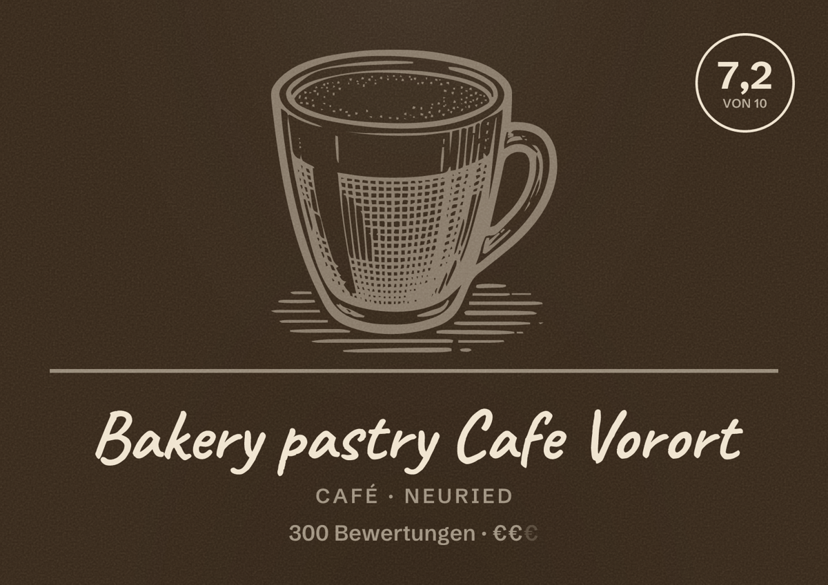 Illustriertes Poster von Bakery pastry Cafe Vorort, Café in Neuried: Bewertung 7,2 von 10 aus 300 Bewertungen, Preisniveau €€
