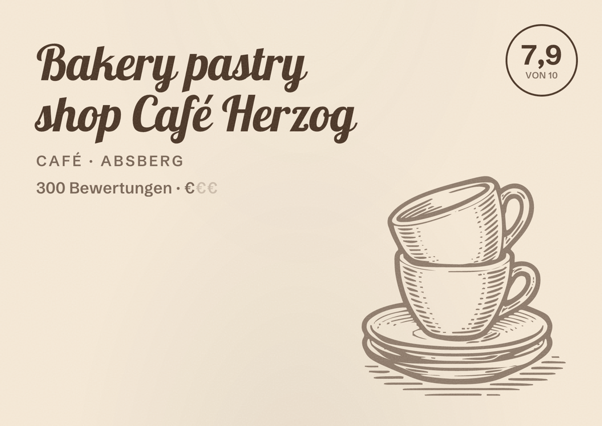 Illustriertes Poster von Bakery pastry shop Café Herzog, Café in Absberg: Bewertung 7,9 von 10 aus 300 Bewertungen, Preisniveau €