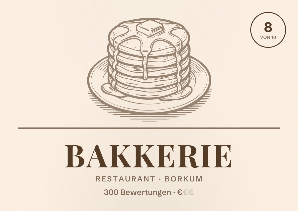 Illustriertes Poster von Bakkerie, Restaurant in Borkum: Bewertung 8 von 10 aus 300 Bewertungen, Preisniveau €