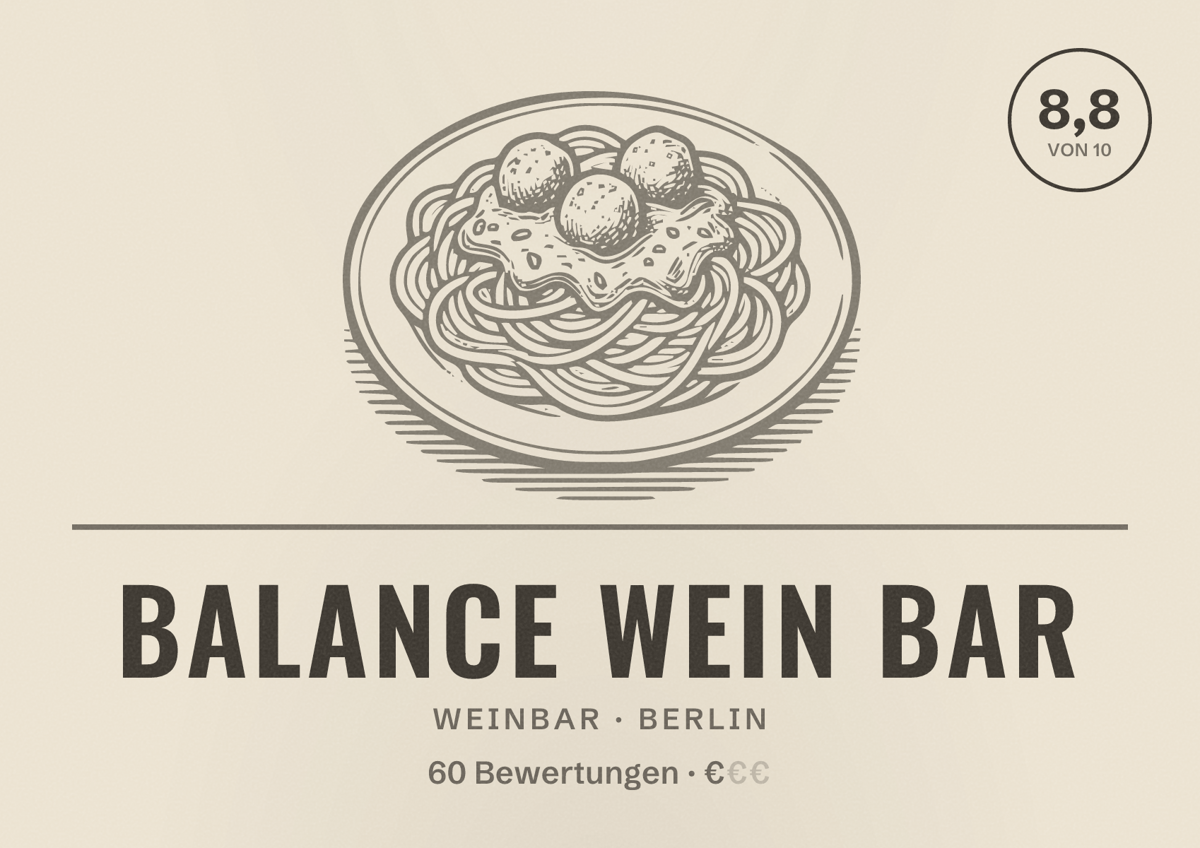 Illustriertes Poster von Balance Wein bar, Weinbar in Berlin: Bewertung 8,8 von 10 aus 60 Bewertungen, Preisniveau €