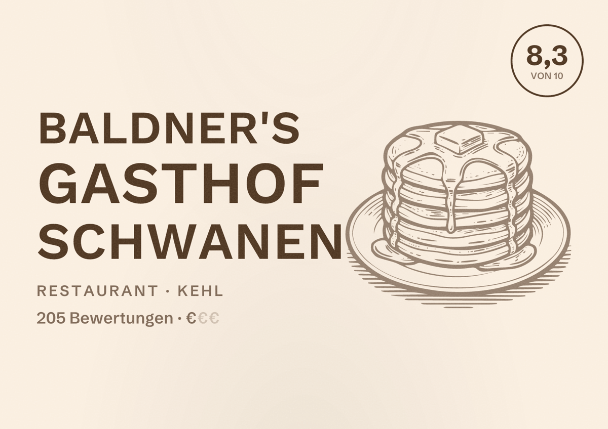 Illustriertes Poster von Baldner's Gasthof Schwanen, Restaurant in Kehl: Bewertung 8,3 von 10 aus 205 Bewertungen, Preisniveau €