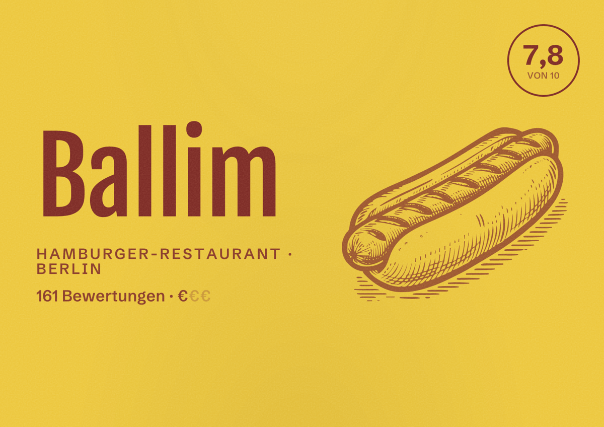 Illustriertes Poster von Ballim, Hamburger-Restaurant in Berlin: Bewertung 7,8 von 10 aus 161 Bewertungen, Preisniveau €