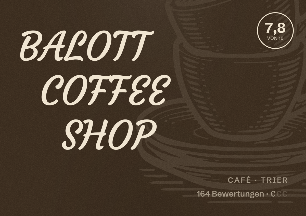 Illustriertes Poster von BALOTT COFFEE SHOP, Café in Trier: Bewertung 7,8 von 10 aus 164 Bewertungen, Preisniveau €