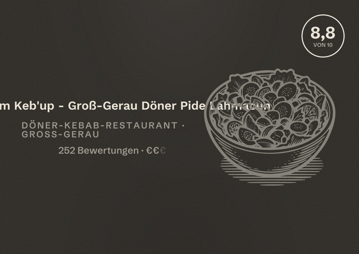 Illustriertes Poster von Bam Bam Keb'up - Groß-Gerau Döner Pide Lahmacun, Döner-Kebab-Restaurant in Groß-Gerau: Bewertung 8,8 von 10 aus 252 Bewertungen, Preisniveau €€
