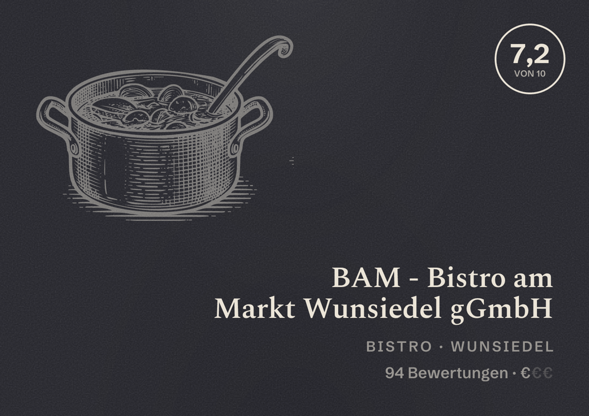 Illustriertes Poster von BAM - Bistro am Markt Wunsiedel gGmbH, Bistro in Wunsiedel: Bewertung 7,2 von 10 aus 94 Bewertungen, Preisniveau €