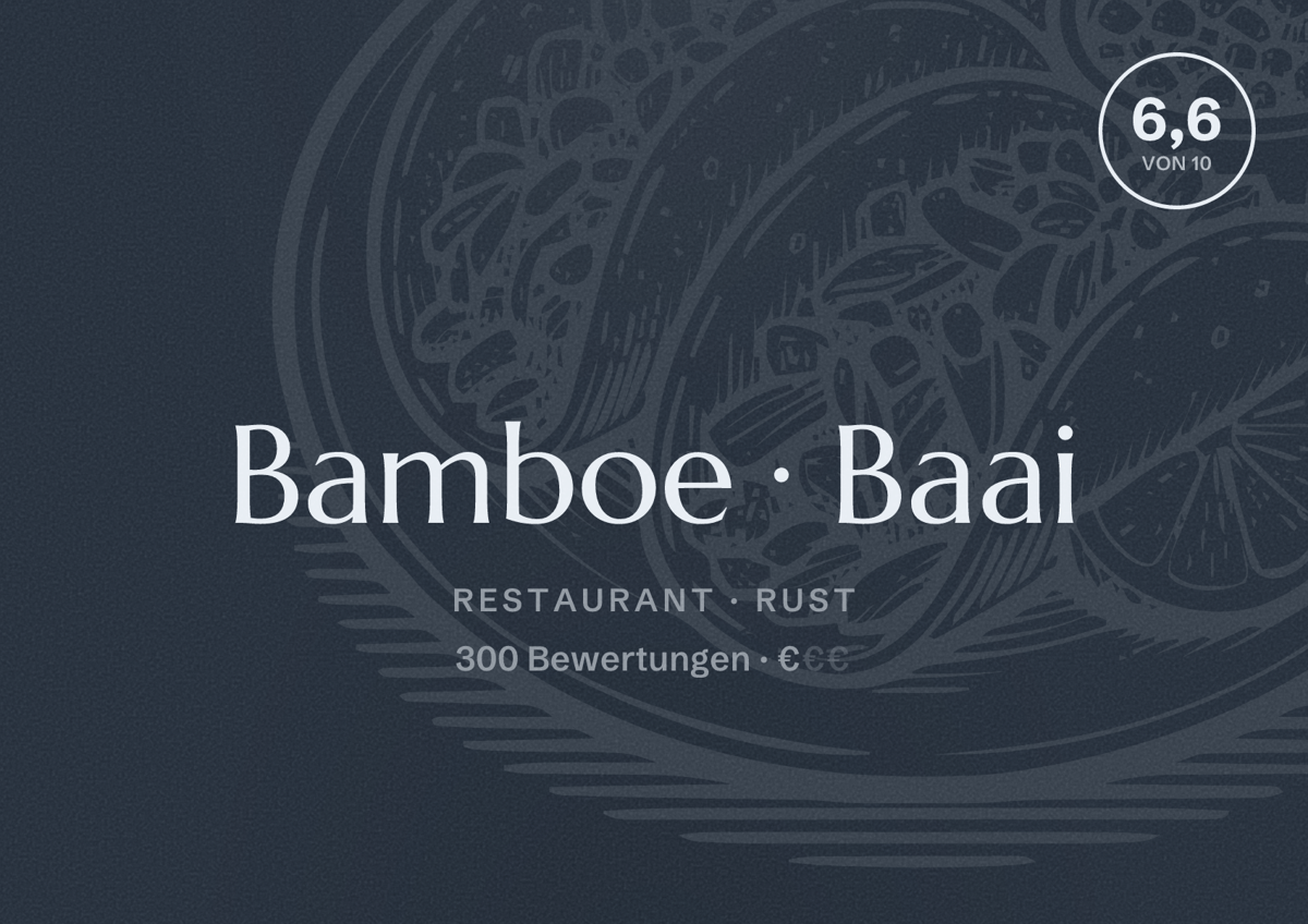 Illustriertes Poster von Bamboe Baai, Restaurant in Rust: Bewertung 6,6 von 10 aus 300 Bewertungen, Preisniveau €
