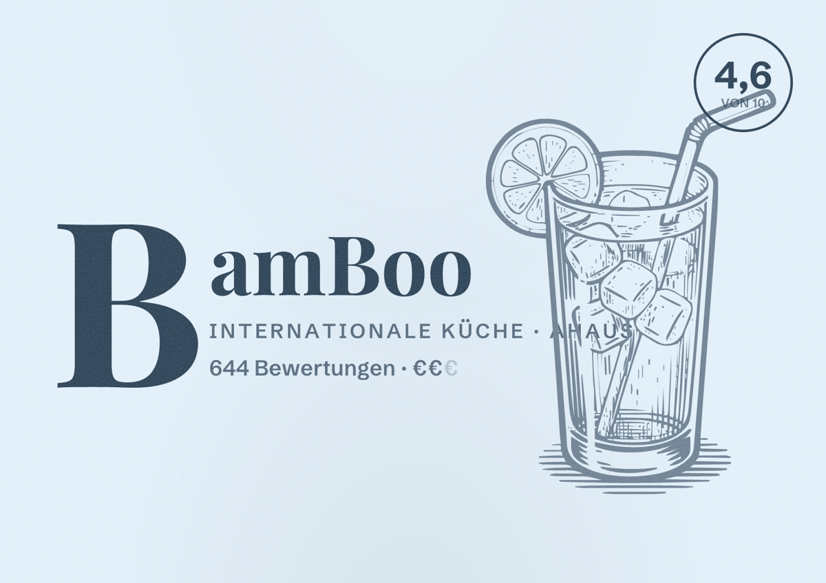Illustriertes Poster von BamBoo, Internationale Küche in Ahaus: Bewertung 4,6 von 10 aus 644 Bewertungen, Preisniveau €€