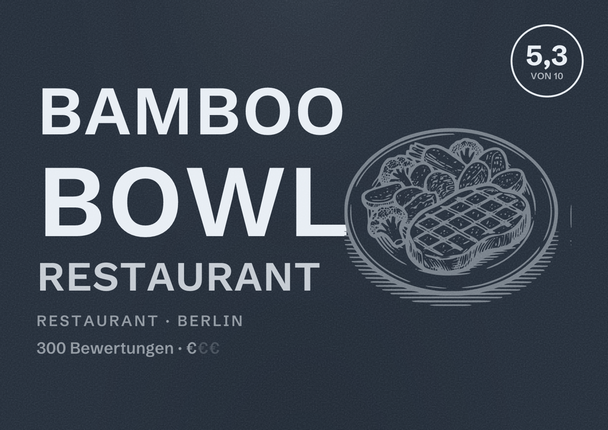 Illustriertes Poster von Bamboo Bowl Restaurant, Restaurant in Berlin: Bewertung 5,3 von 10 aus 300 Bewertungen, Preisniveau €