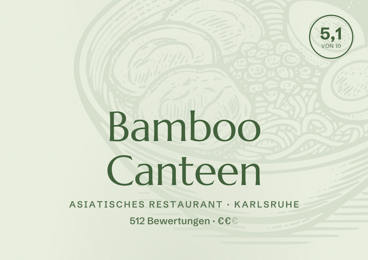 Illustriertes Poster von Bamboo Canteen, Asiatisches Restaurant in Karlsruhe: Bewertung 5,1 von 10 aus 512 Bewertungen, Preisniveau €€