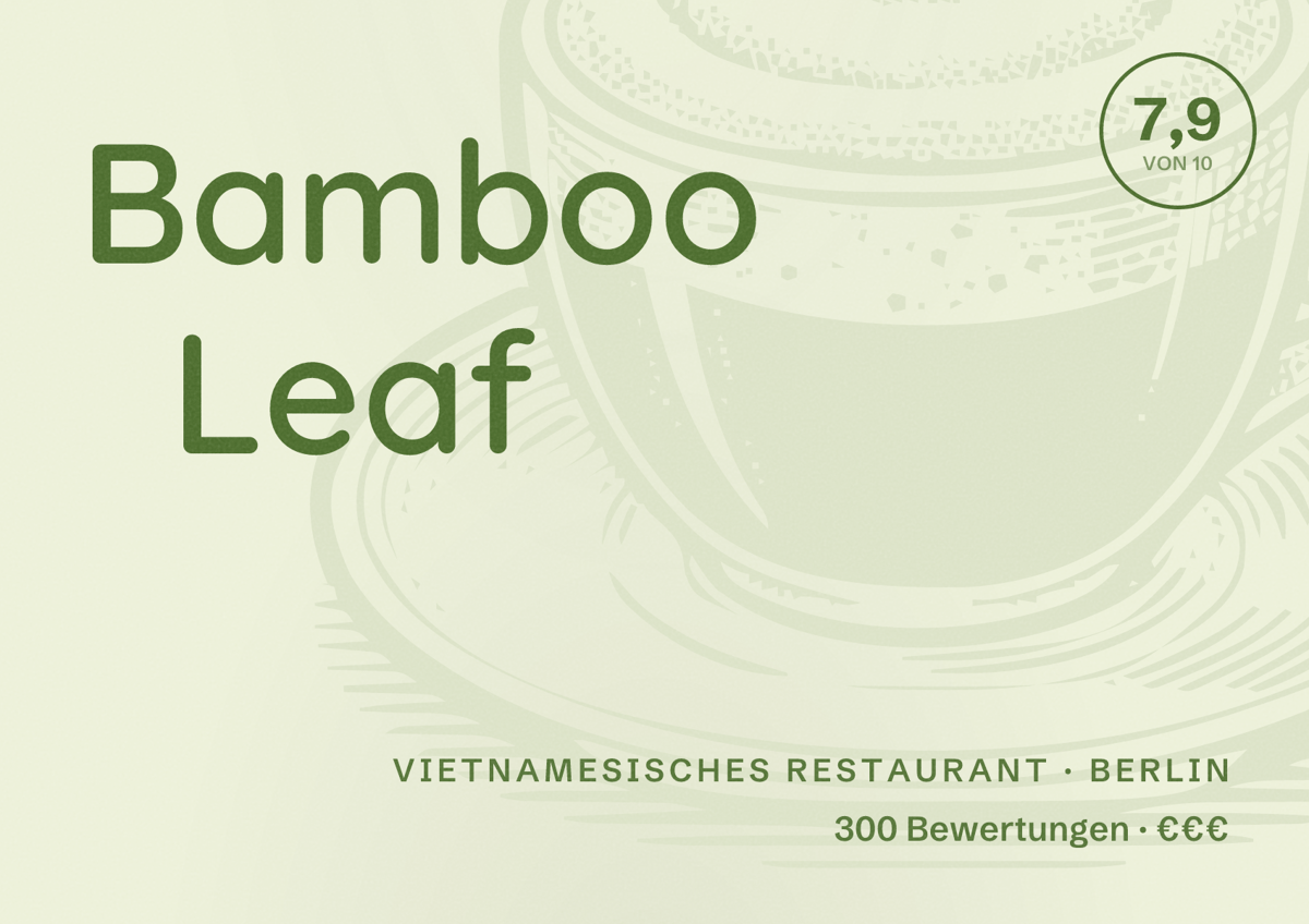 Illustriertes Poster von Bamboo Leaf, Vietnamesisches Restaurant in Berlin: Bewertung 7,9 von 10 aus 300 Bewertungen, Preisniveau €€€