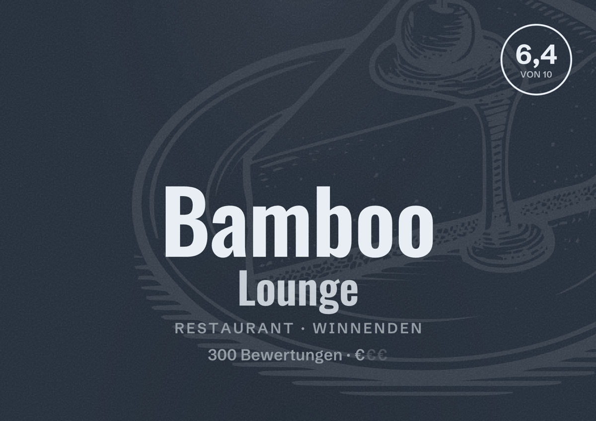 Illustriertes Poster von Bamboo Lounge, Restaurant in Winnenden: Bewertung 6,4 von 10 aus 300 Bewertungen, Preisniveau €