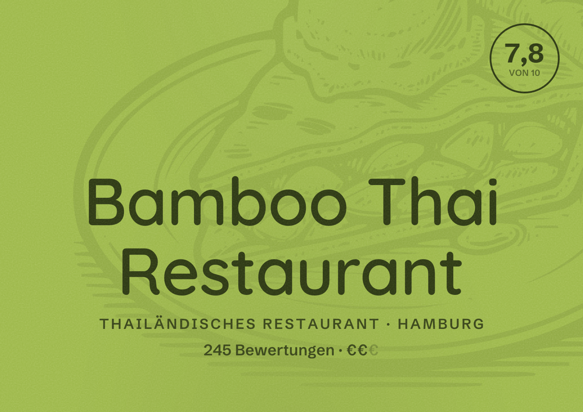 Illustriertes Poster von Bamboo Thai Restaurant, Thailändisches Restaurant in Hamburg: Bewertung 7,8 von 10 aus 245 Bewertungen, Preisniveau €€