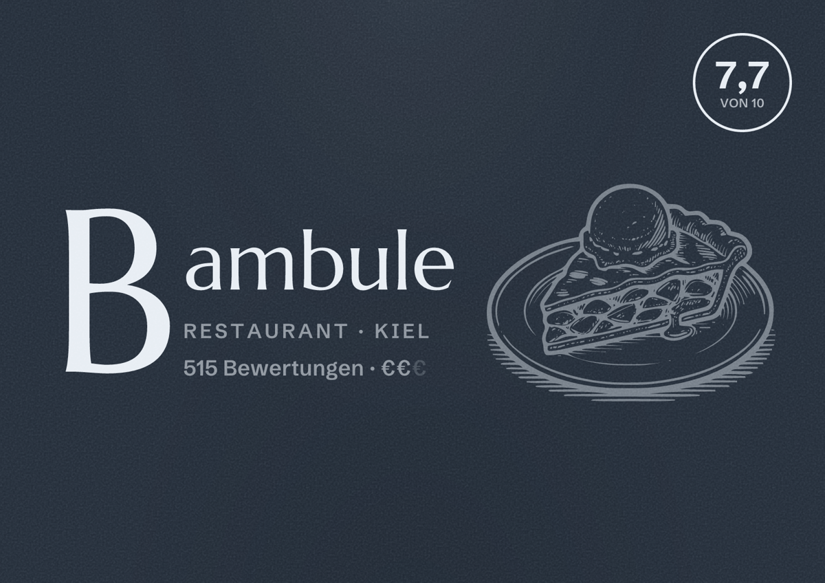 Illustriertes Poster von Bambule, Restaurant in Kiel: Bewertung 7,7 von 10 aus 515 Bewertungen, Preisniveau €€