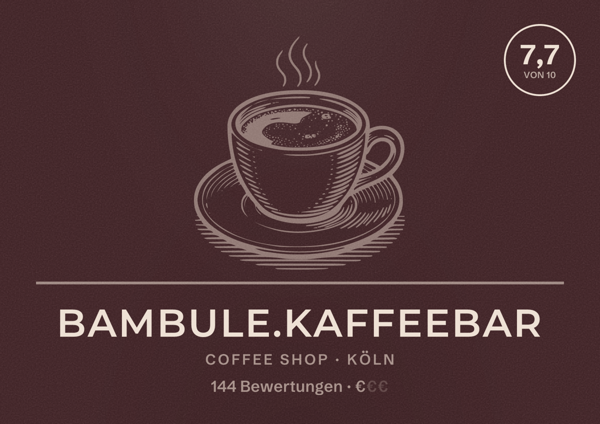 Illustriertes Poster von Bambule.Kaffeebar, Coffee Shop in Köln: Bewertung 7,7 von 10 aus 144 Bewertungen, Preisniveau €