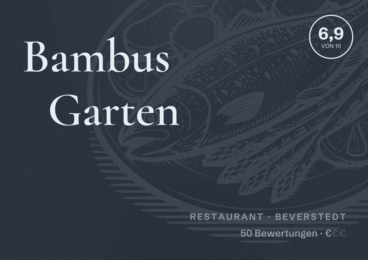 Illustriertes Poster von Bambus Garten, Restaurant in Beverstedt: Bewertung 6,9 von 10 aus 50 Bewertungen, Preisniveau €