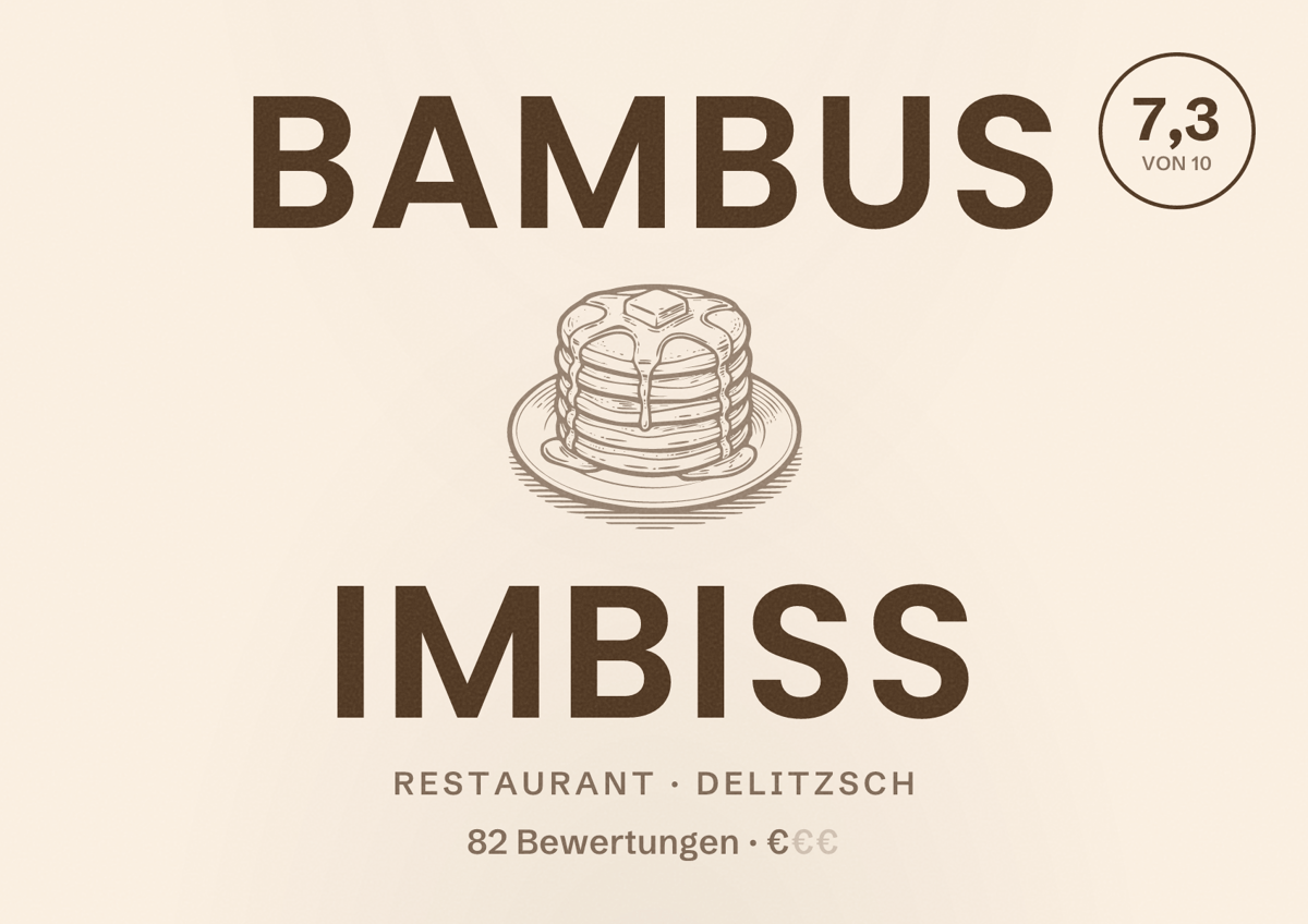 Illustriertes Poster von Bambus Imbiss, Restaurant in Delitzsch: Bewertung 7,3 von 10 aus 82 Bewertungen, Preisniveau €