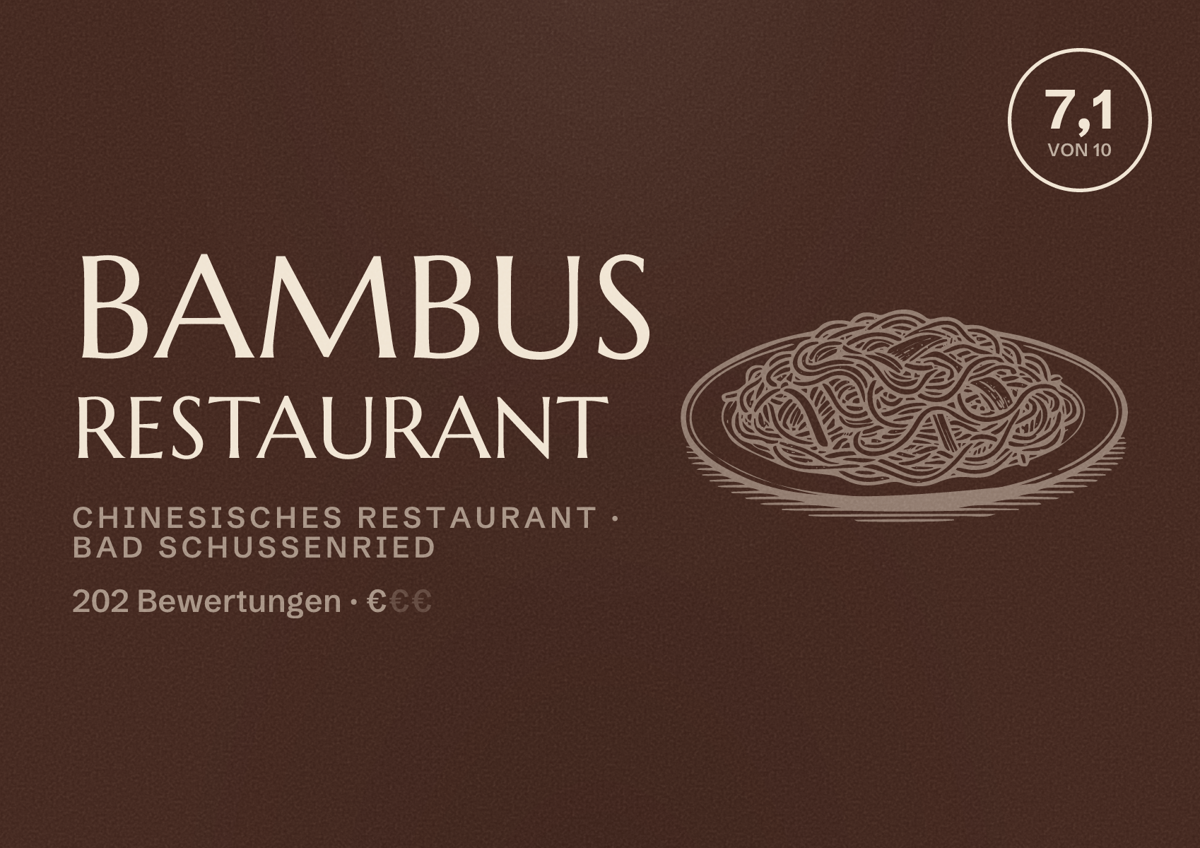 Illustriertes Poster von Bambus Restaurant, Chinesisches Restaurant in Bad Schussenried: Bewertung 7,1 von 10 aus 202 Bewertungen, Preisniveau €