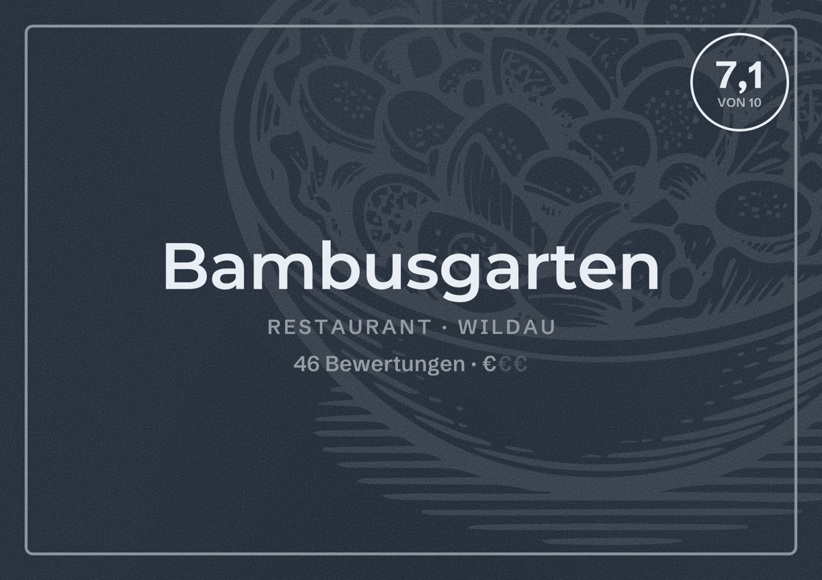 Illustriertes Poster von Bambusgarten, Restaurant in Wildau: Bewertung 7,1 von 10 aus 46 Bewertungen, Preisniveau €