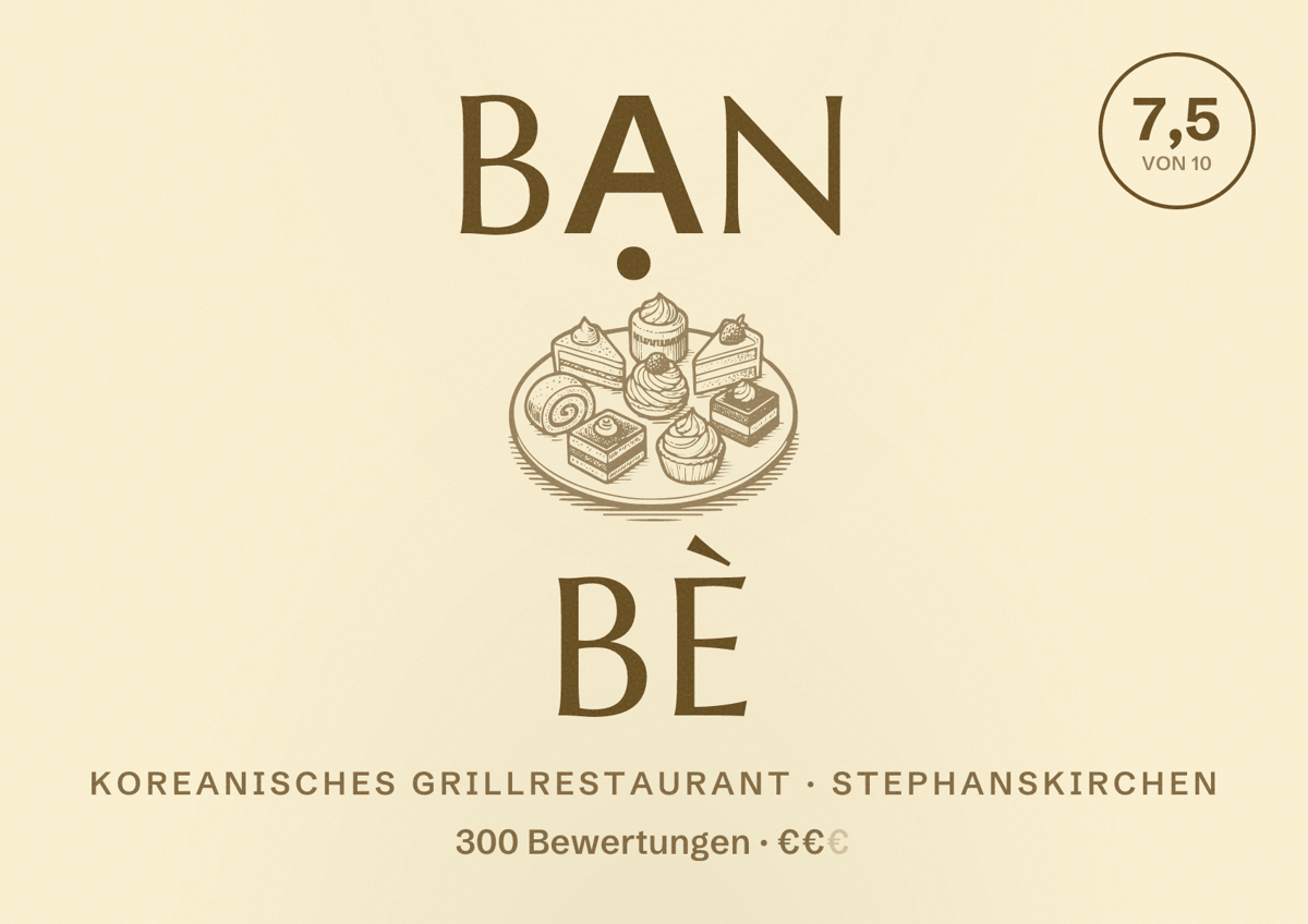 Illustriertes Poster von bạn bè, Koreanisches Grillrestaurant in Stephanskirchen: Bewertung 7,5 von 10 aus 300 Bewertungen, Preisniveau €€