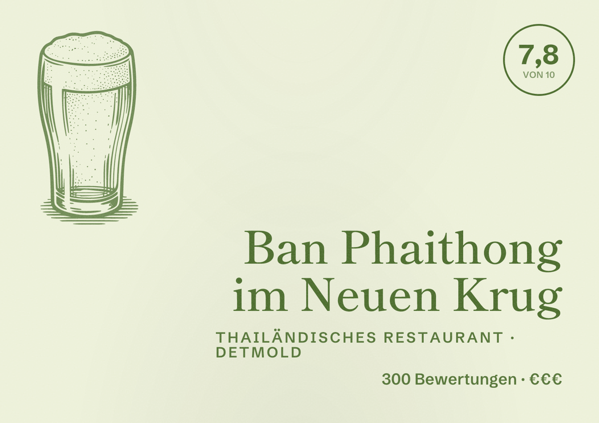 Illustriertes Poster von Ban Phaithong im Neuen Krug, Thailändisches Restaurant in Detmold: Bewertung 7,8 von 10 aus 300 Bewertungen, Preisniveau €€€