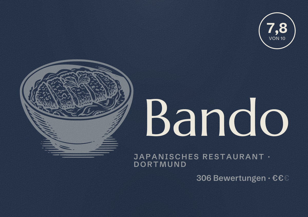 Illustriertes Poster von Bando, Japanisches Restaurant in Dortmund: Gästebewertung 7,8 von 10 aus 306 Bewertungen