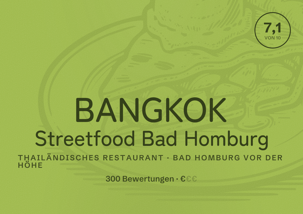 Illustriertes Poster von BANGKOK Streetfood Bad Homburg, Thailändisches Restaurant in Bad Homburg vor der Höhe: Bewertung 7,1 von 10 aus 300 Bewertungen, Preisniveau €