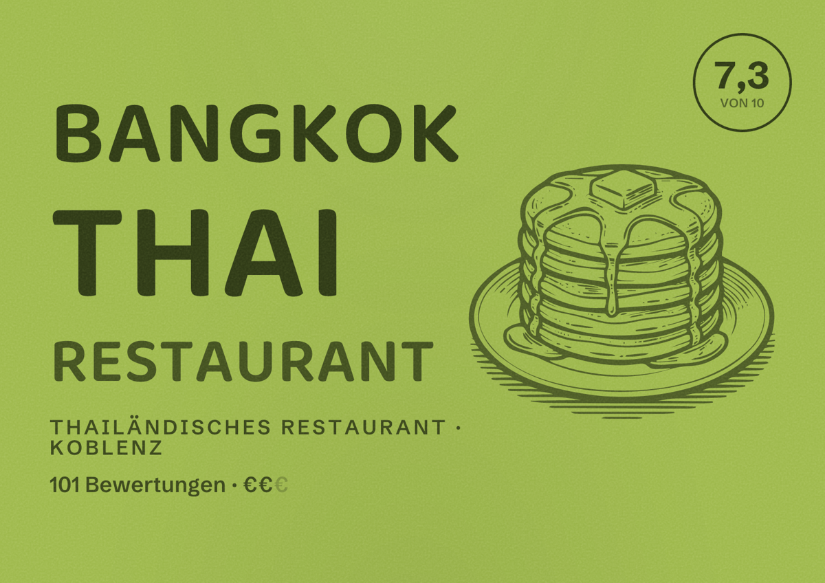 Illustriertes Poster von Bangkok Thai Restaurant, Thailändisches Restaurant in Koblenz: Bewertung 7,3 von 10 aus 101 Bewertungen, Preisniveau €€